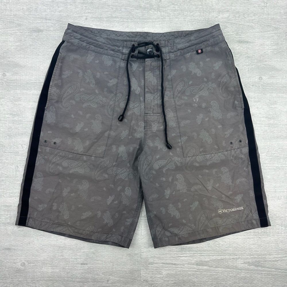 Victorinox Swim Shorts Mens Large Gray Paisley Swim‎ Trunks UnLined Swiss Army